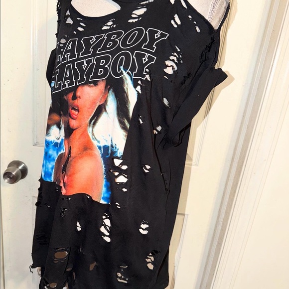 Black Playboy Tee | Distressed Oversized T-Shirt - Picture 14 of 14